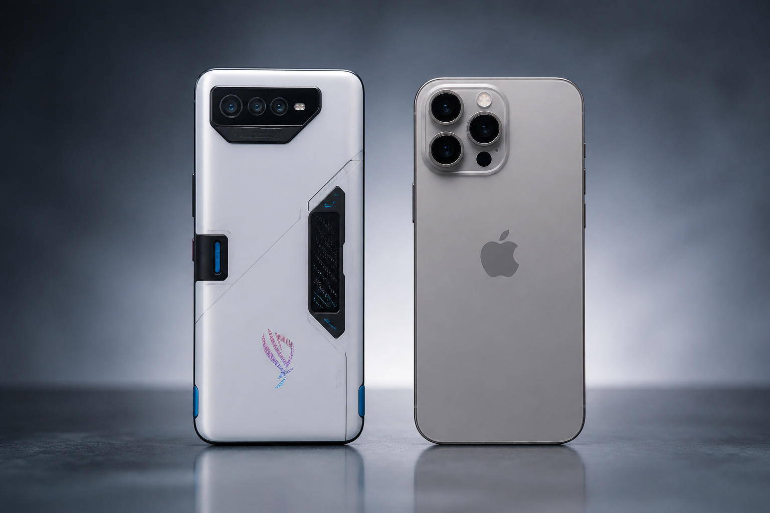 Asus ROG Phone 7 vs iPhone 16 Pro Max: Batalha dos Gigantes no Mundo Mobile ASUS ROG Phone 7 e iPhone 16 Pro Max lado a lado em comparativo