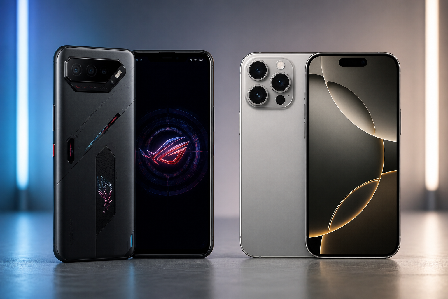 Tela do ASUS ROG Phone 7 comparada com tela do iPhone 16 Pro Max