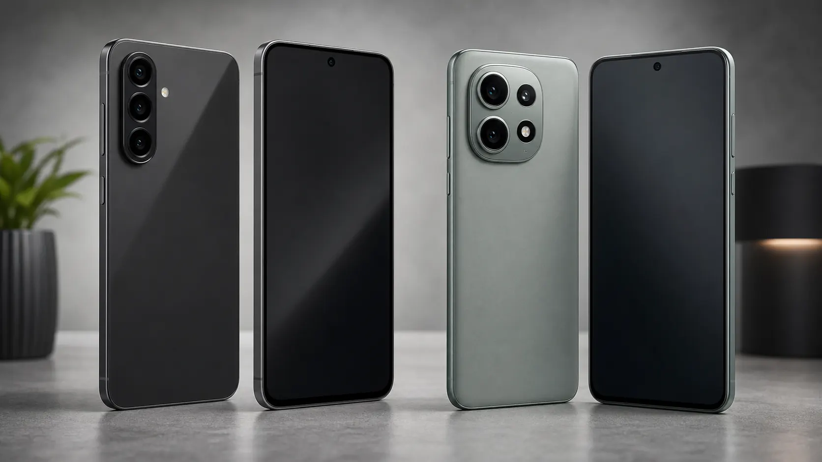 Imagem realista sem logos comparando Samsung Galaxy A56 e Moto G86 lado a lado