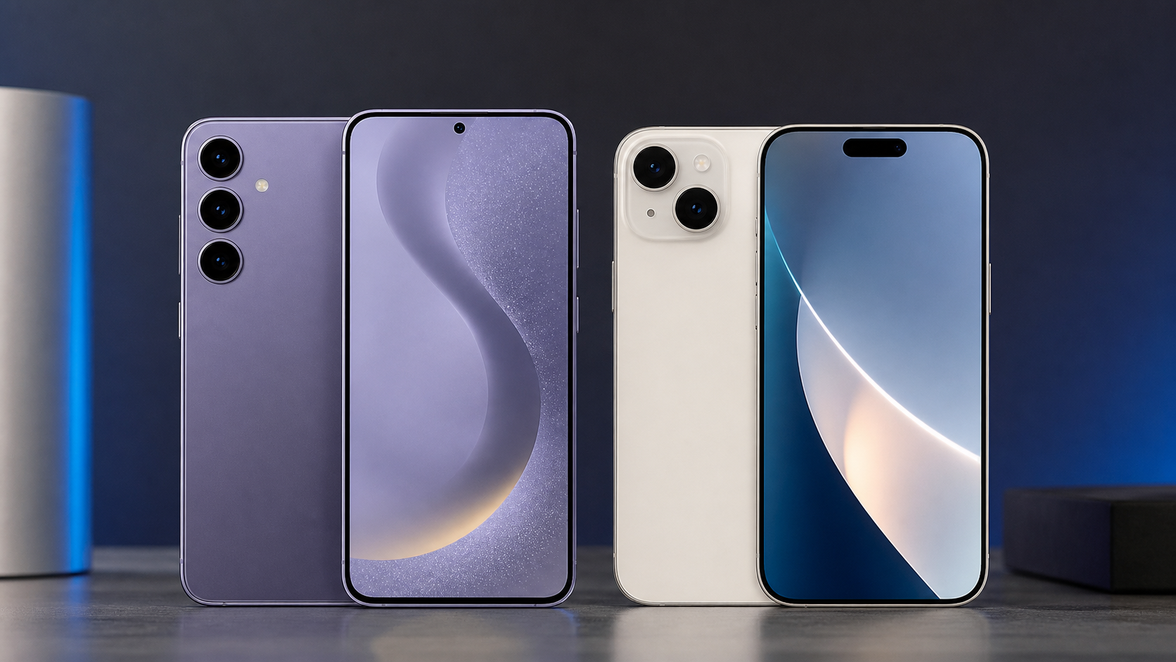 Imagem original realista comparando Galaxy S24 Plus e iPhone 16 Plus