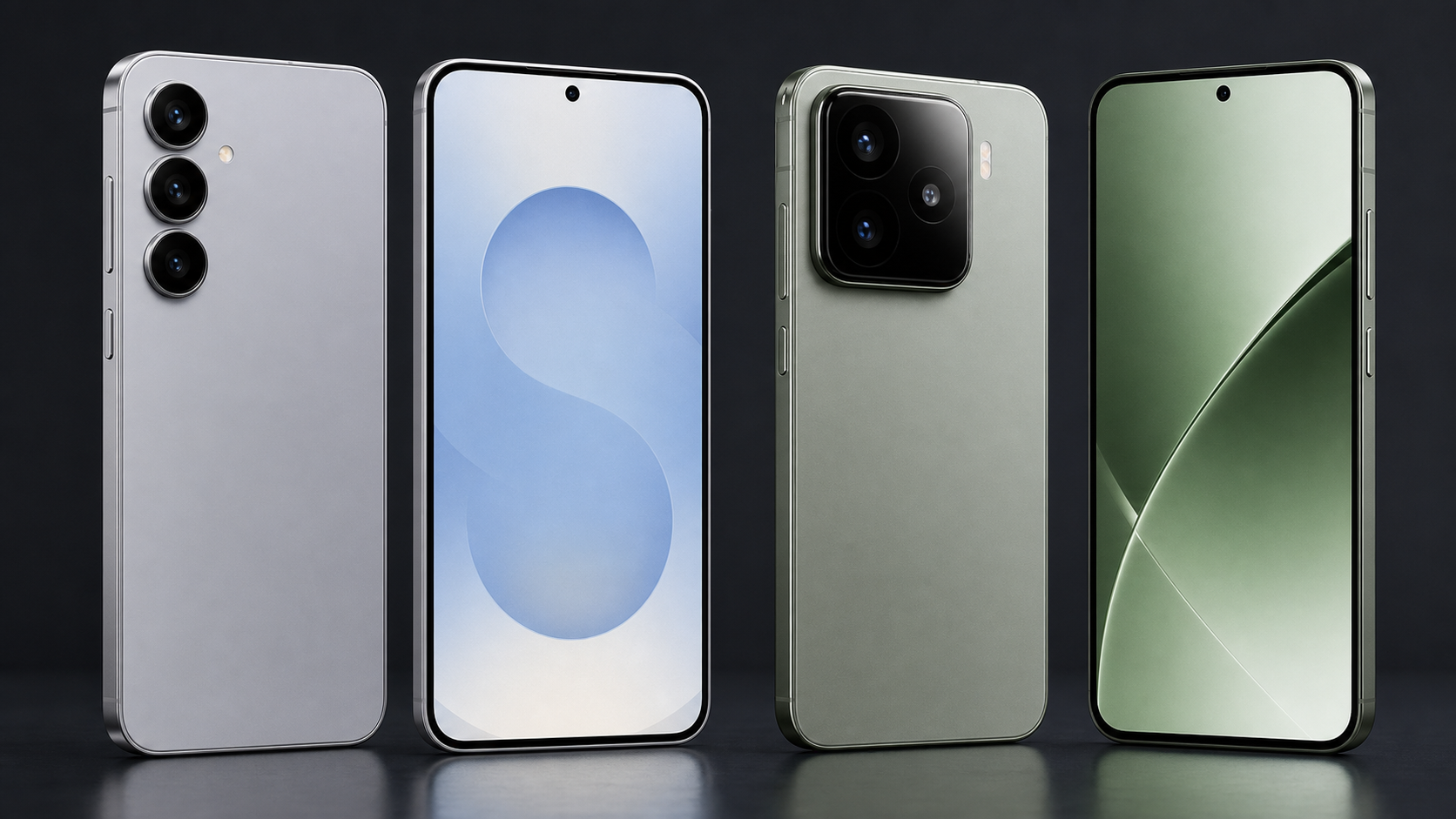 Imagem realista sem logos comparando Galaxy S25 e Xiaomi 15