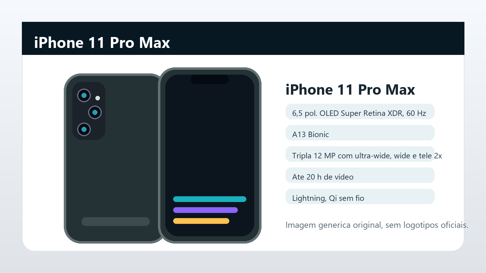 iPhone 11 Pro Max em imagem generica Imagem generica do iPhone 11 Pro Max para comparativo de iPhone