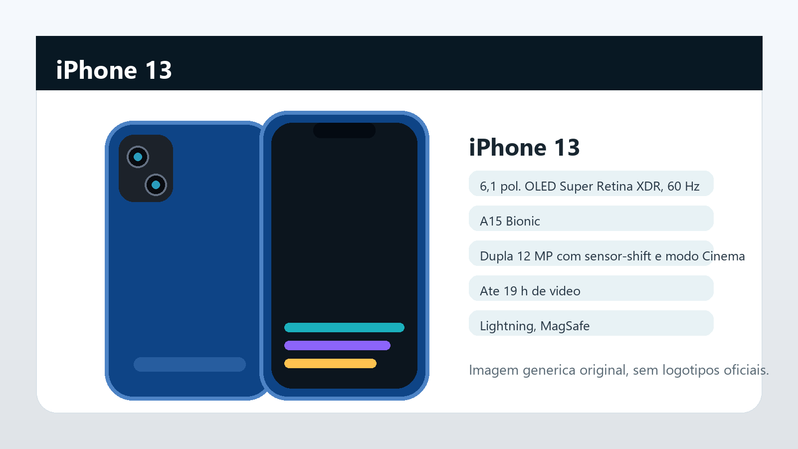 iPhone 13 em imagem generica Imagem generica do iPhone 13 para comparativo de iPhone
