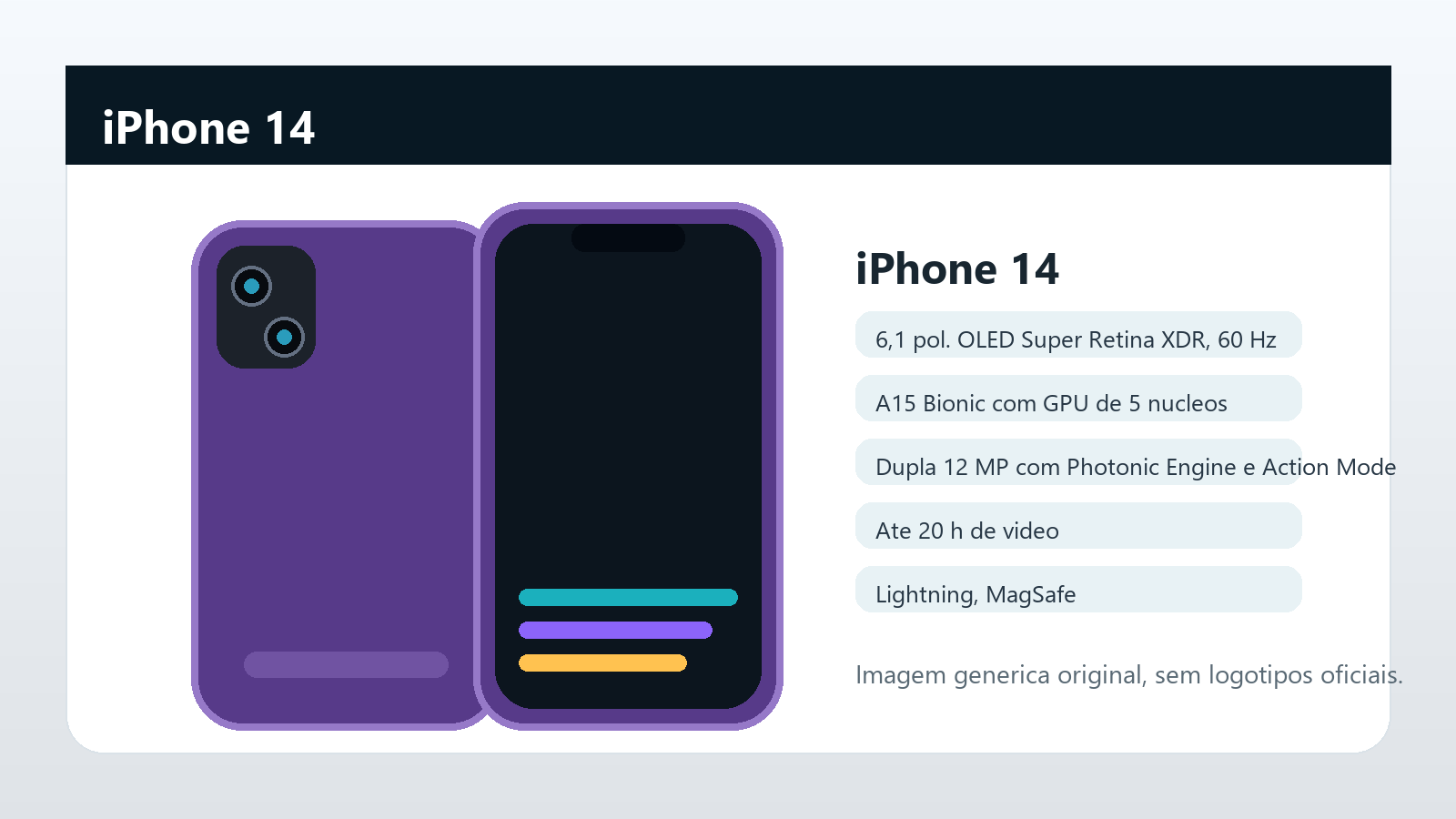 iPhone 14 em imagem generica Imagem generica do iPhone 14 para comparativo de iPhone