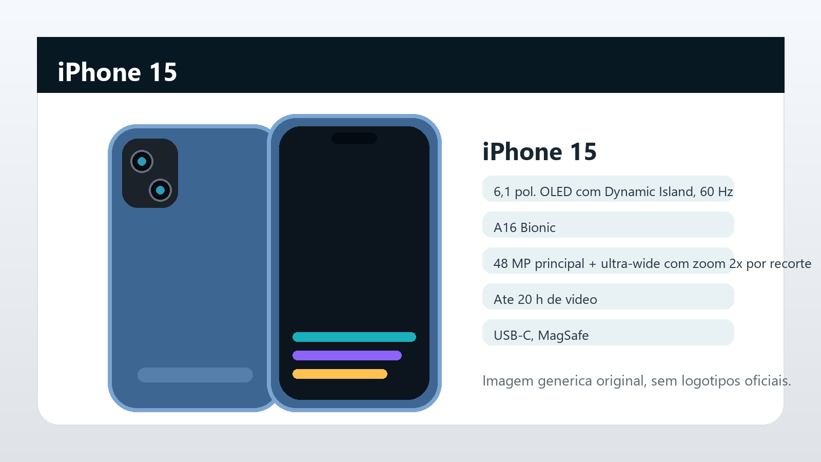 iPhone 15 em imagem generica Imagem generica do iPhone 15 para comparativo de iPhone