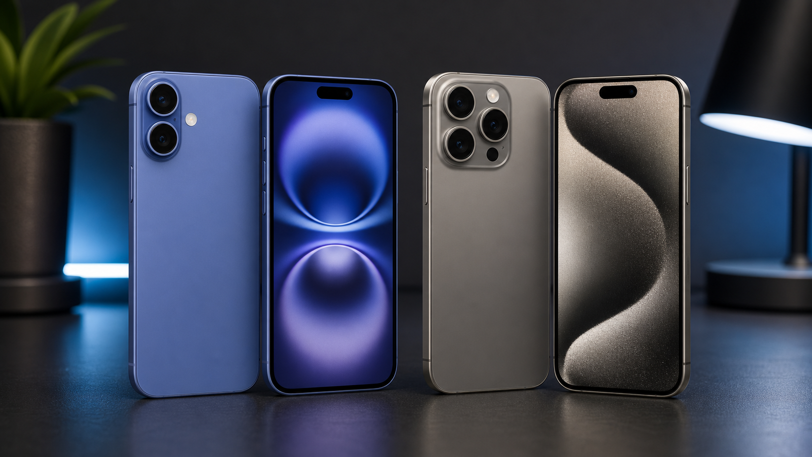 Imagem original realista comparando iPhone 16 e iPhone 16 Pro