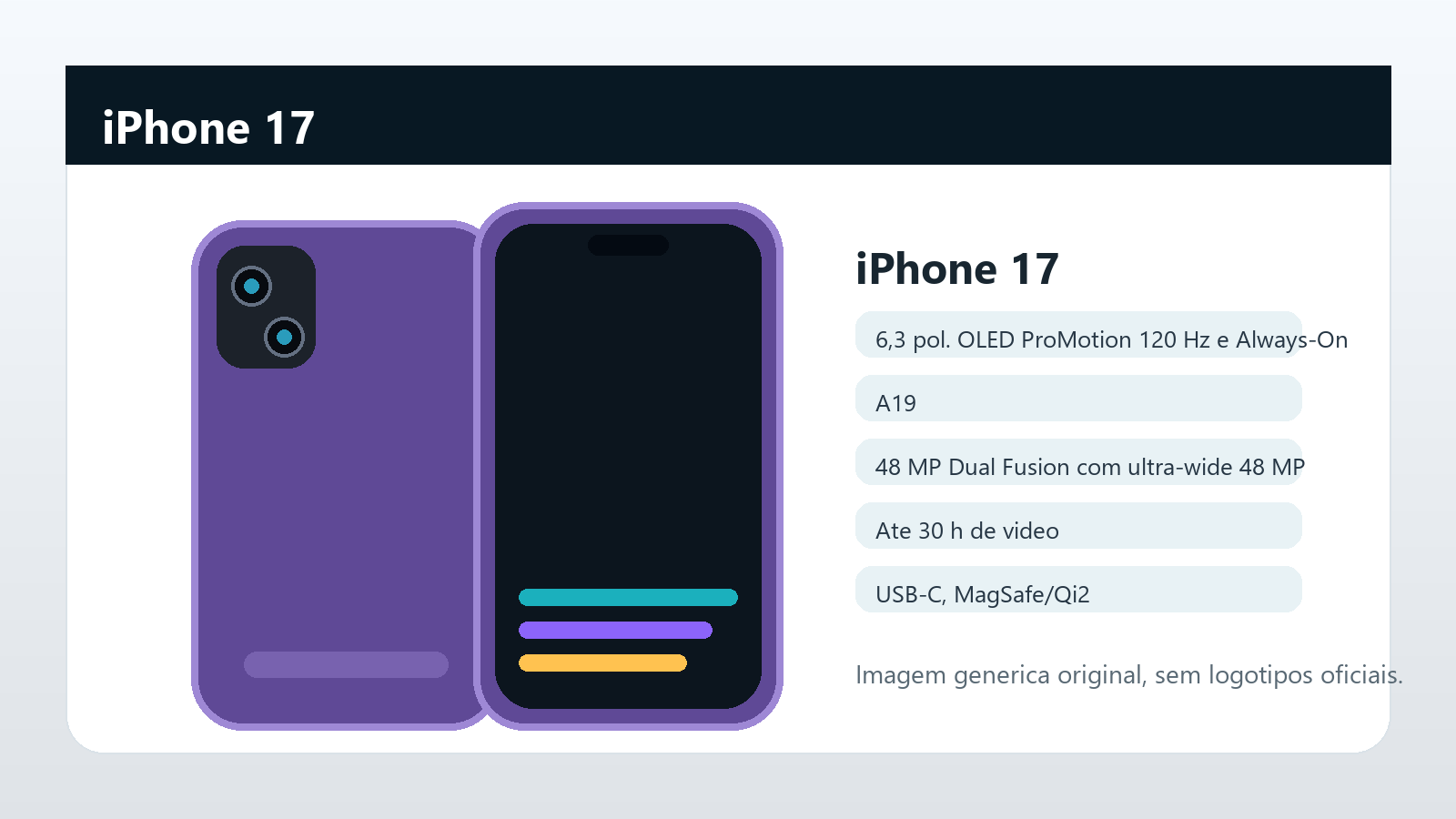 iPhone 17 em imagem generica Imagem generica do iPhone 17 para comparativo de iPhone