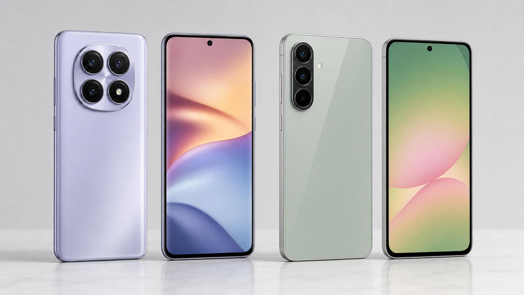 Imagem realista sem logos comparando Redmi Note 14 Pro e Galaxy A56