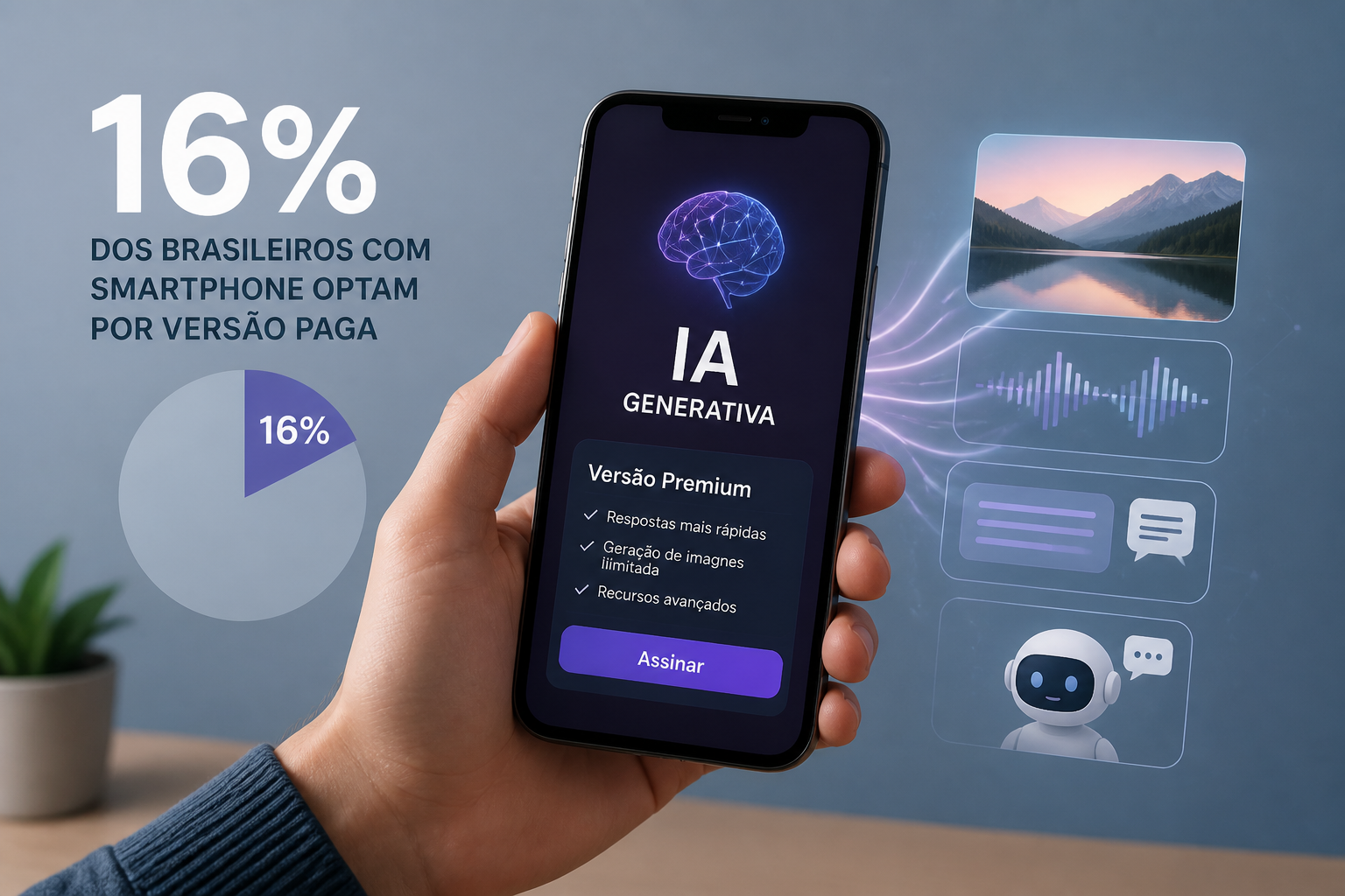 IA generativa: 16% dos brasileiros com smartphone optam por versão paga aplicado a smartphones