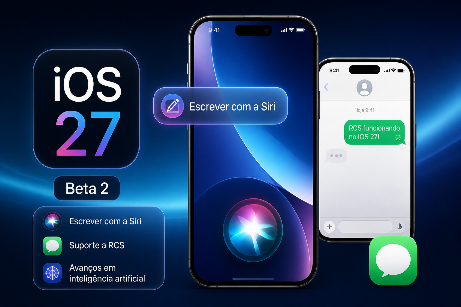 iOS 27 Beta 2 traz 'Escrever com a Siri', suporte a RCS e avanços em inteligência artificial Imagem destacada sobre iOS 27