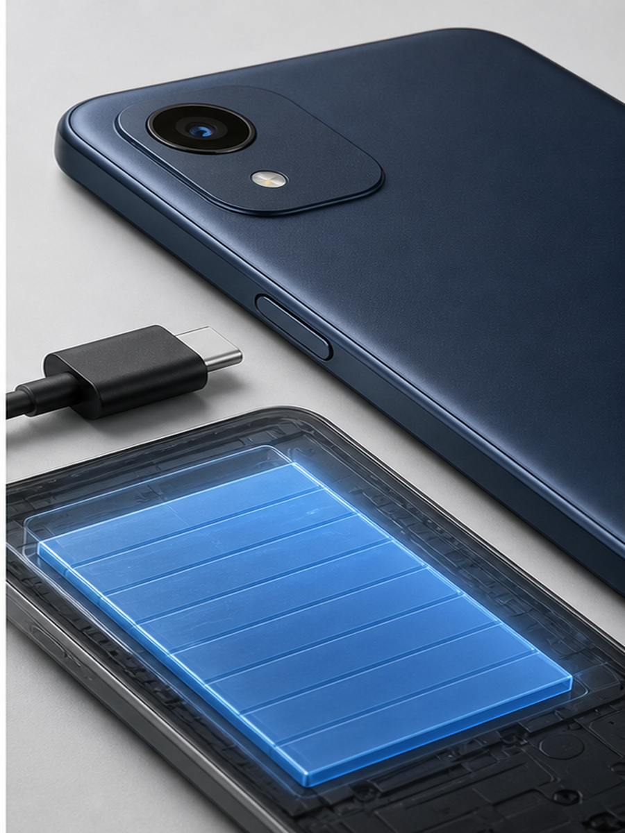 Detalhe de camera de 50 MP e carregamento USB-C do Moto G04s ate R$ 800
