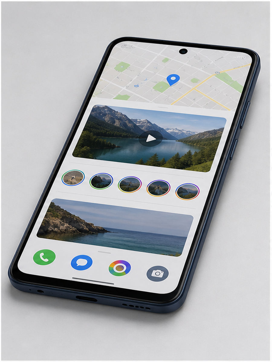 Tela do Moto G75 com apps, mapas e videos para celular ate R$ 1.500