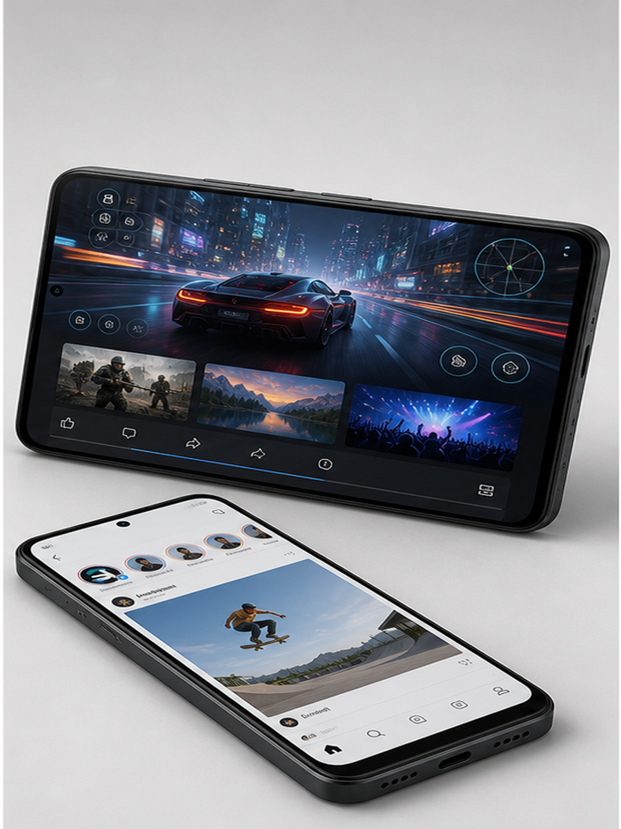 Tela do POCO M7 Pro 5G com jogos e videos em guia de celular ate R$ 1.500