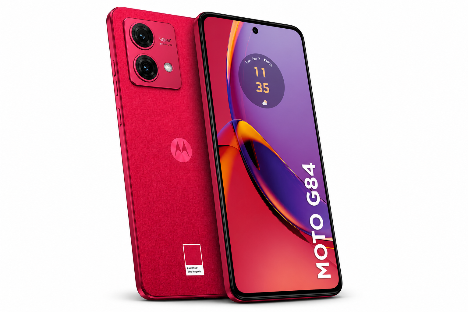 Moto G84 em vista frontal e traseira