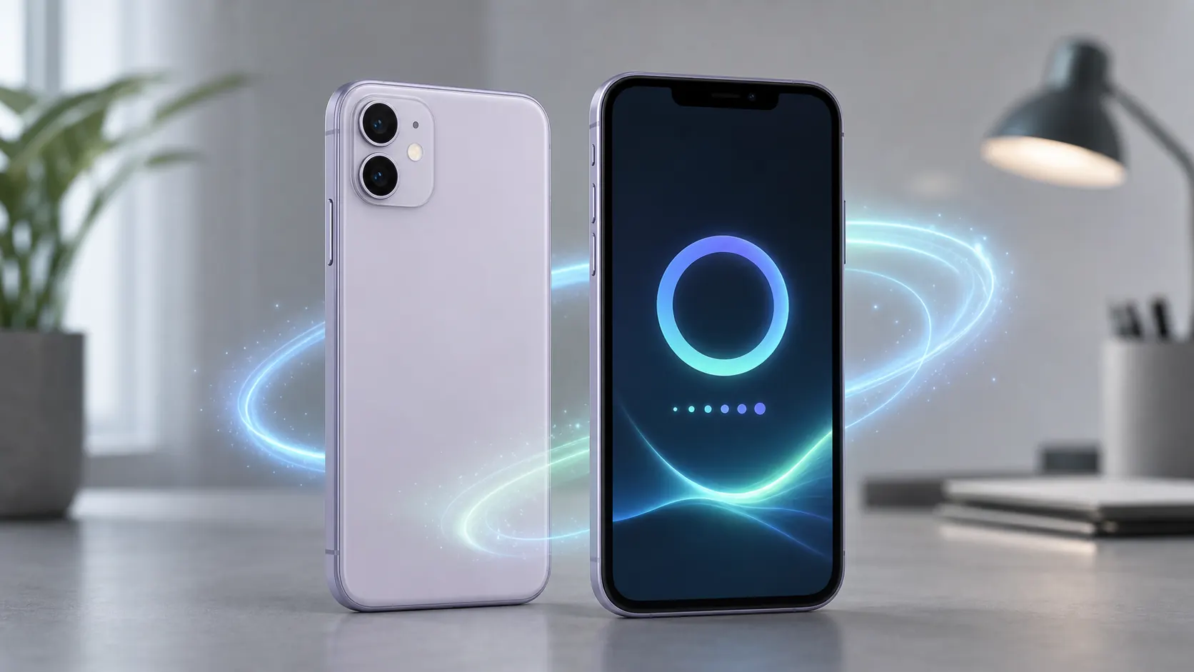 Imagem realista sem logo de um celular antigo recebendo nova atualizacao de sistema