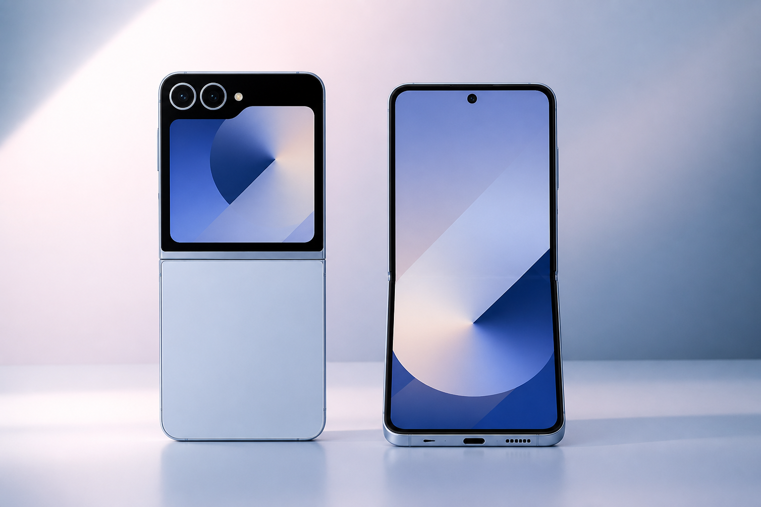Galaxy Z Flip 6 em vista frontal e traseira