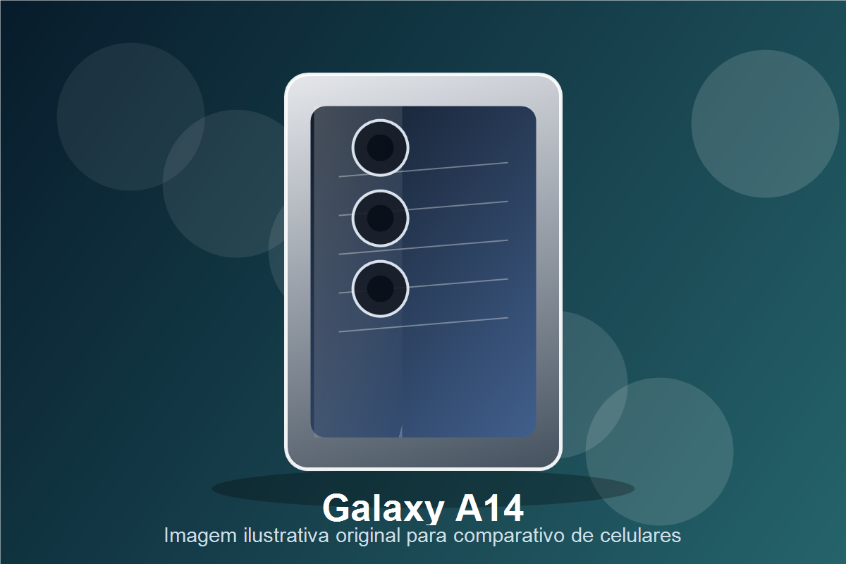 Imagem realista original do Galaxy A14 para comparativo com iPhone 8, tela grande, Android e bateria
