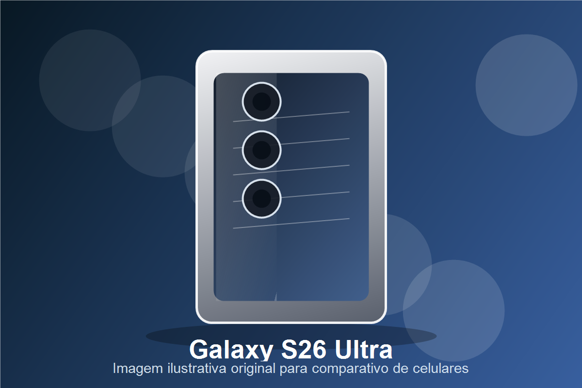 Imagem realista original do Galaxy S26 Ultra para comparativo premium com camera, S Pen e tela grande