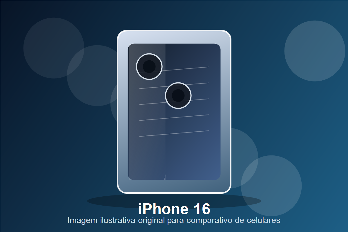 Imagem realista original do iPhone 16 para comparativo com Galaxy S24, A18, Face ID e cameras