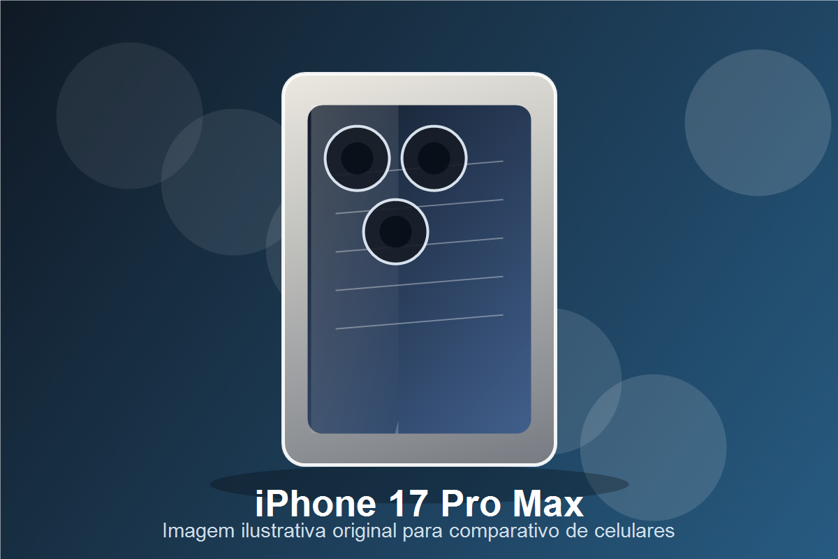 Imagem realista original do iPhone 17 Pro Max para comparativo premium de camera, bateria e desempenho
