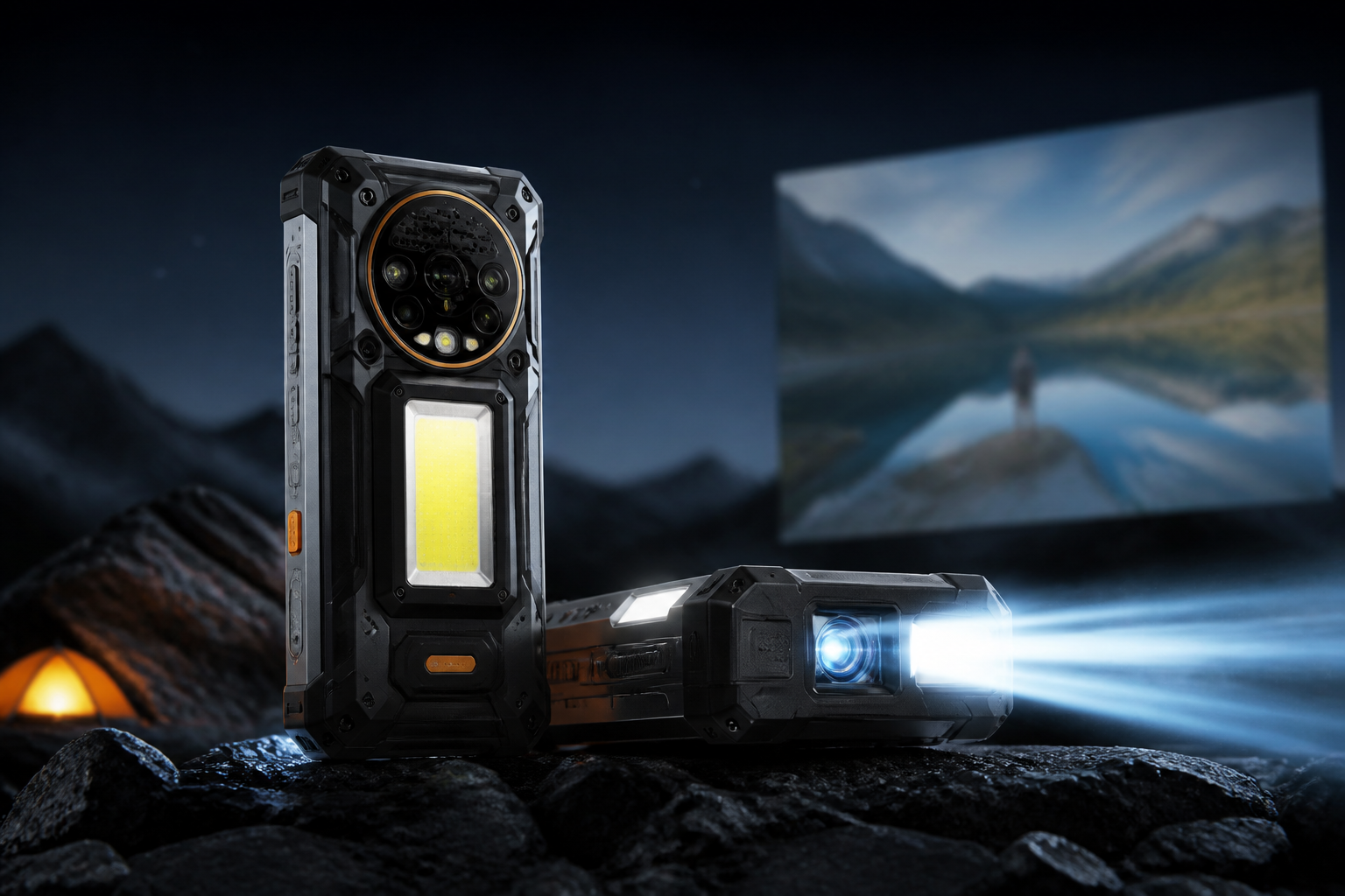 Imagem destacada sobre Ulefone Armor 34 Pro: celular rugged com projetor embutido, lanterna potente e
